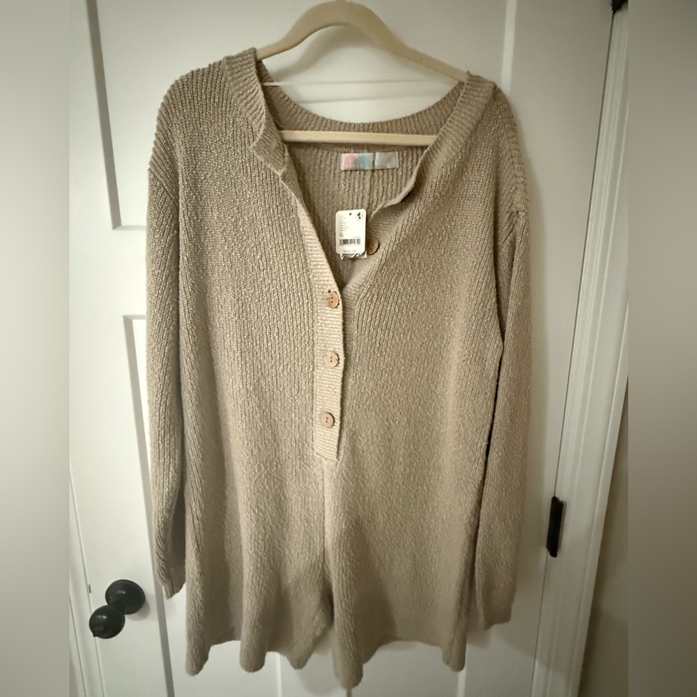 Free People Beige Knit Jumpsuit